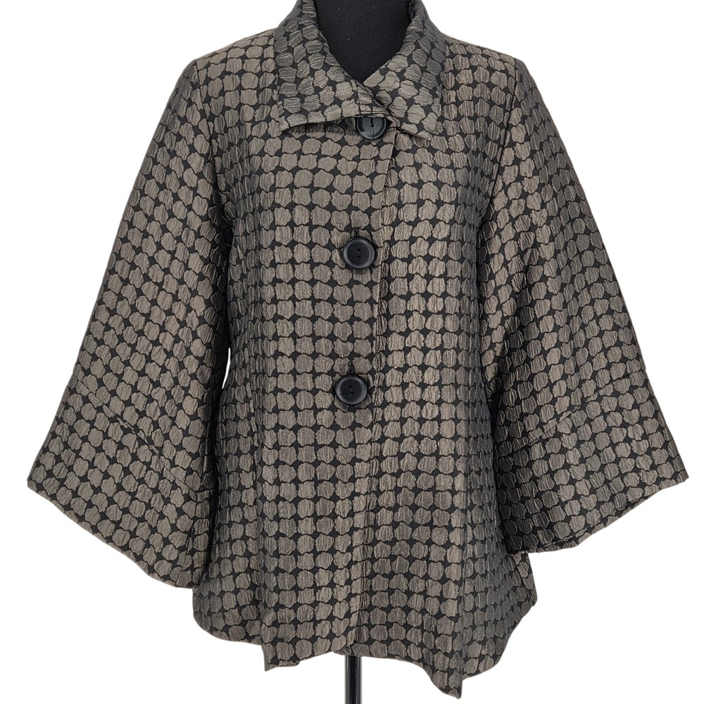 IC by Connie K Women's Medium Kimono Style Jacket 3 Button‎ Textured Brown Black